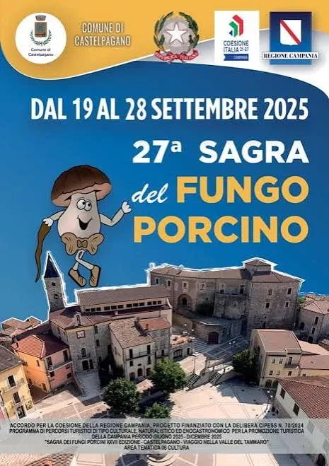 Locandina 27ª Sagra del Fungo Porcino 2025 a Castelpagano (Benevento)