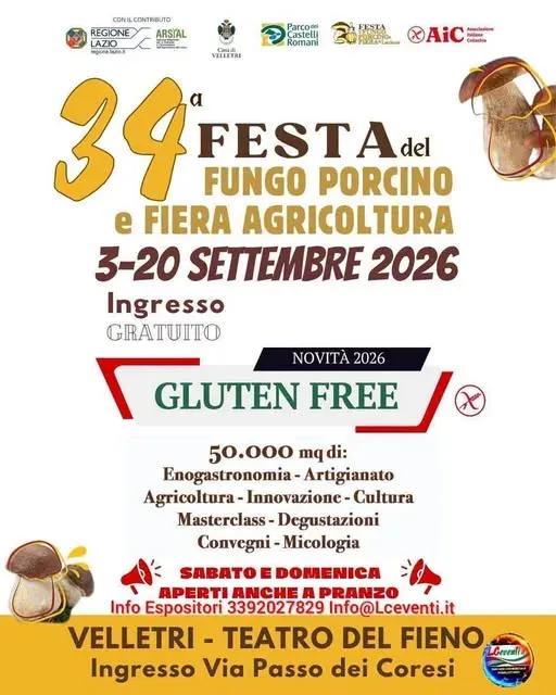 Locandina 34ª Festa del Fungo Porcino e Fiera Agricoltura 2026 a Velletri (Roma)