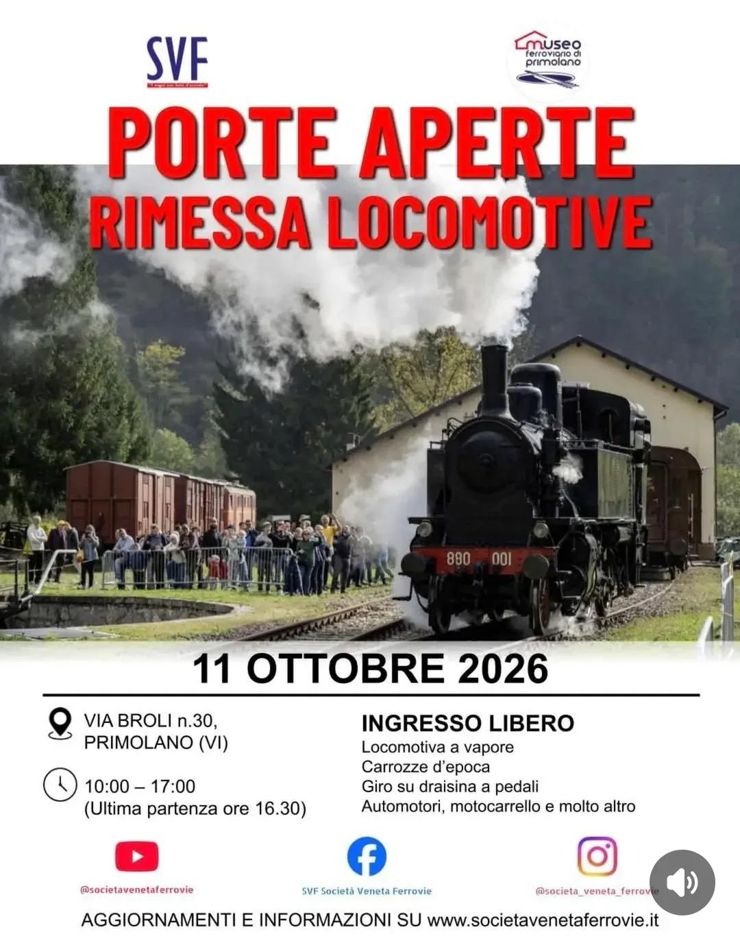 Locandina Porte Aperte Rimessa Locomotive 2026 a Primolano (Vicenza)