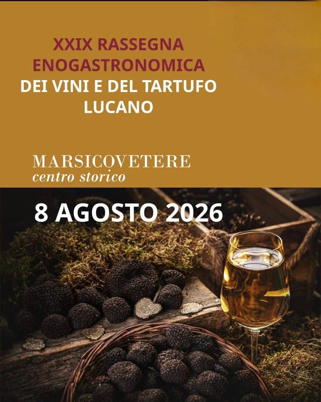 Locandina XXIX Rassegna Enogastronomica dei Vini e del Tartufo 2026 a Marsicovetere (Potenza)