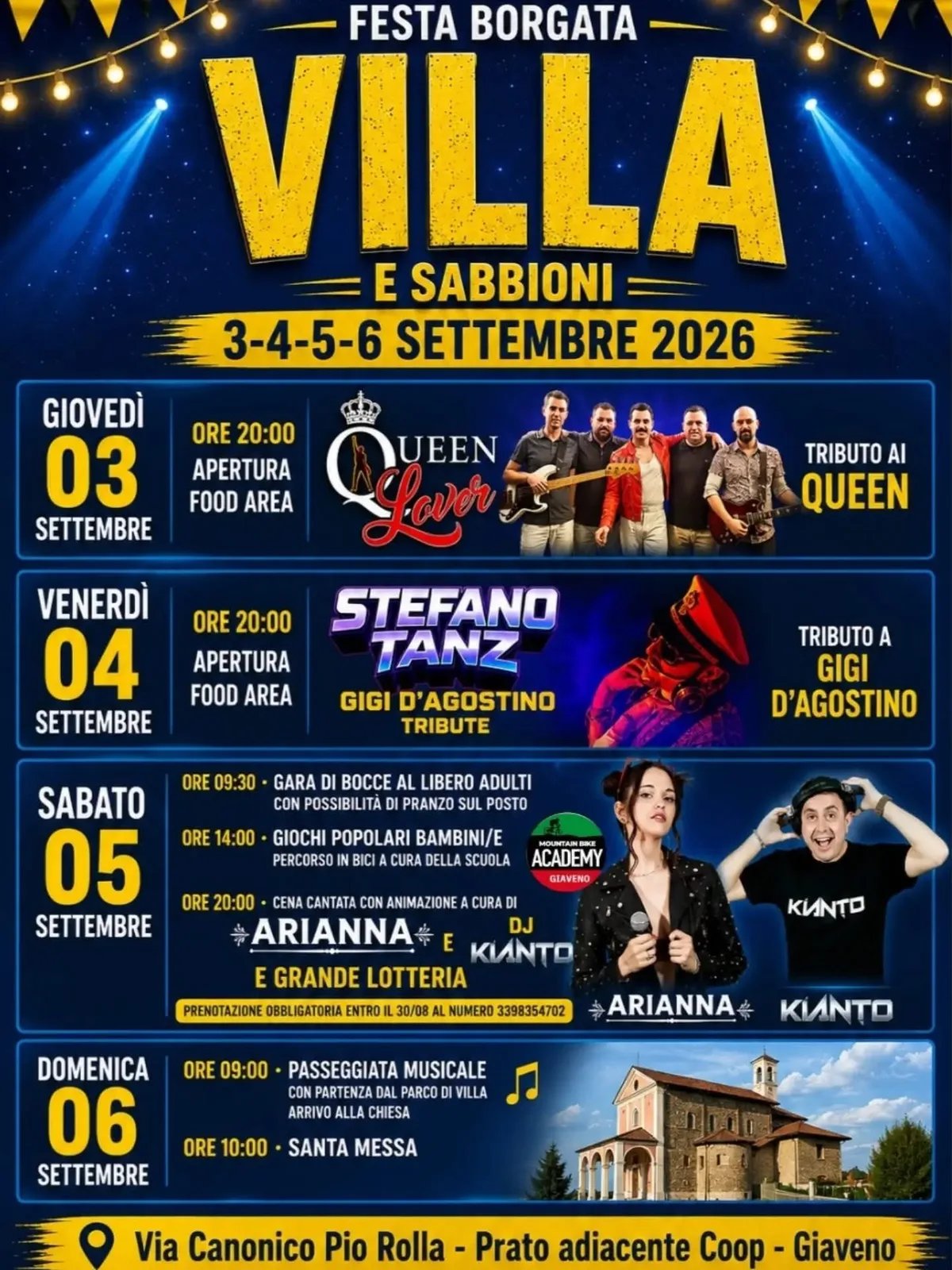 Locandina Apertura Food Area — Festa Borgata Villa e Sabbioni 2026 a Giaveno (Torino)