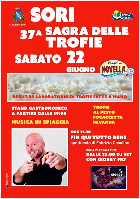 Locandina 37ª Sagra delle Trofie 2026 a Sori (Genova)