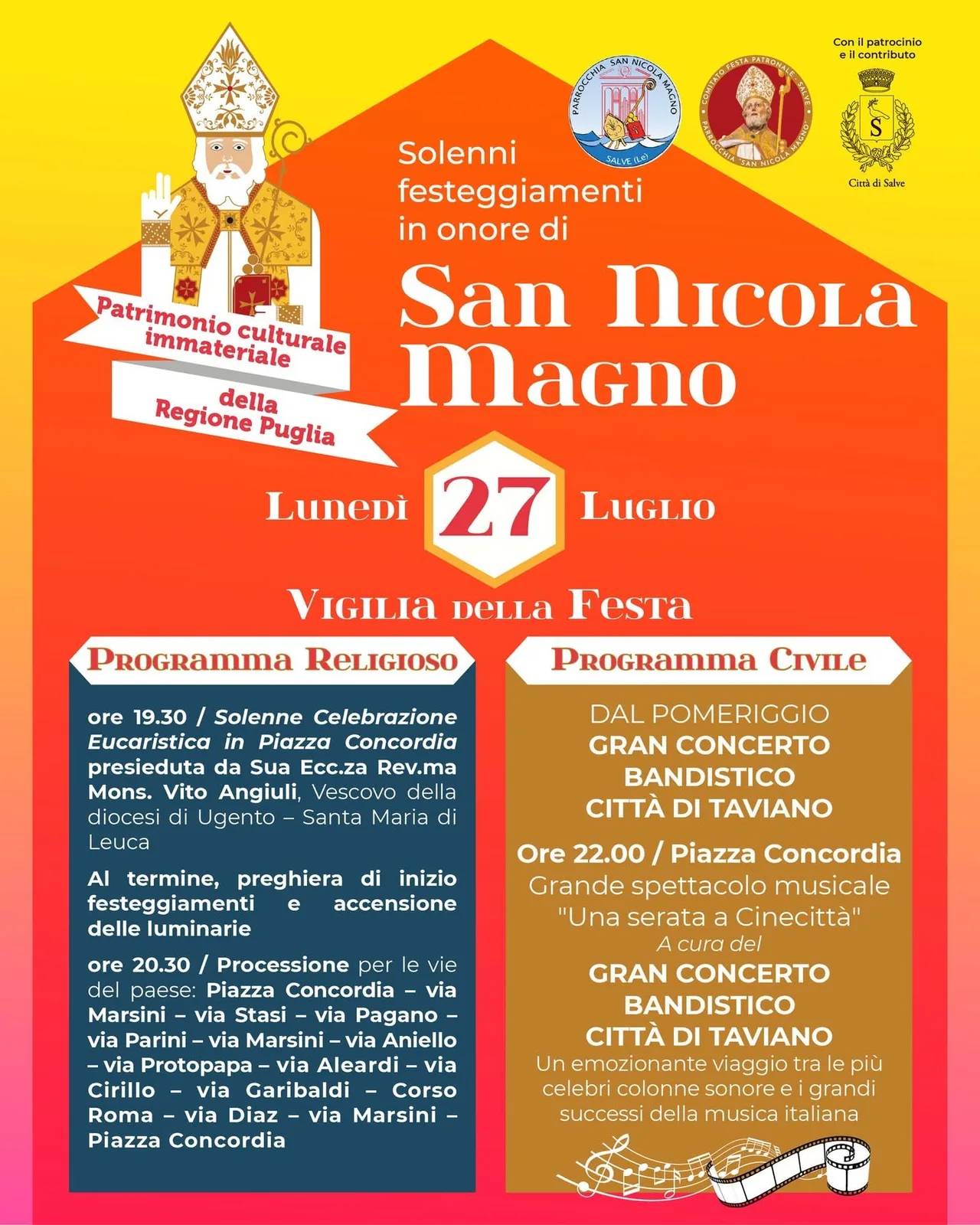 Locandina Festa Patronale di San Nicola Magno 2026 a Salve (Lecce)