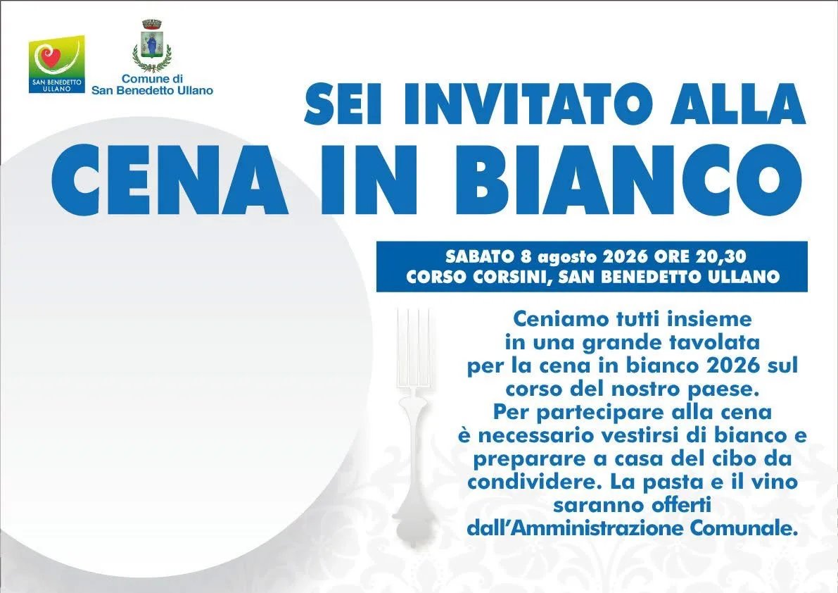 Locandina Cena in Bianco 2026 a San Benedetto Ullano a San Benedetto Ullano (Cosenza)