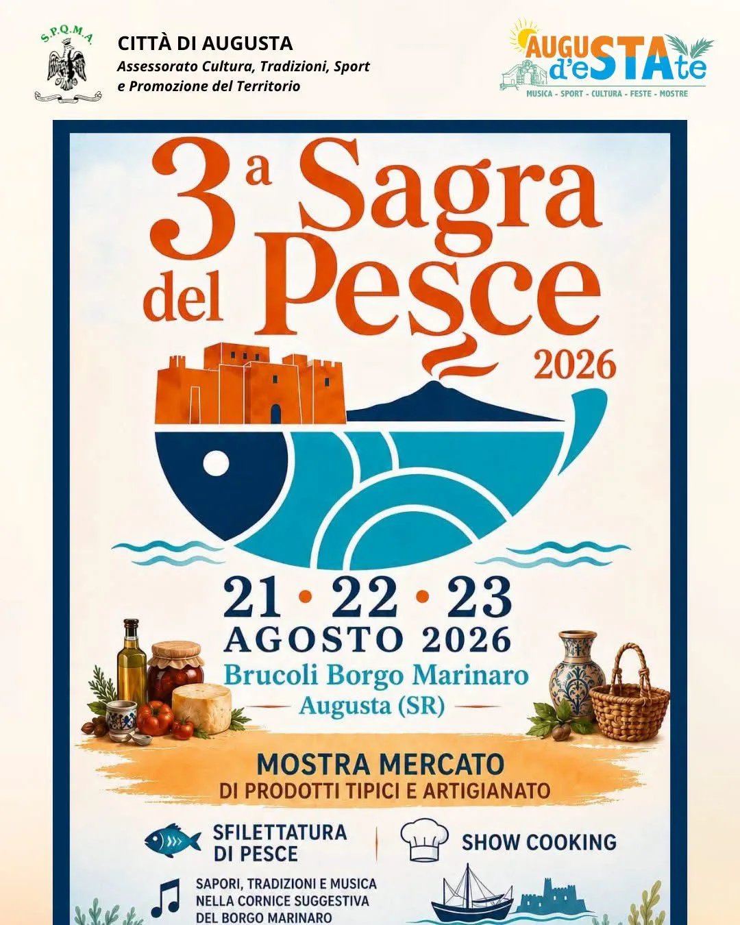 Locandina 3ª Sagra del Pesce 2026 a Augusta (Siracusa)