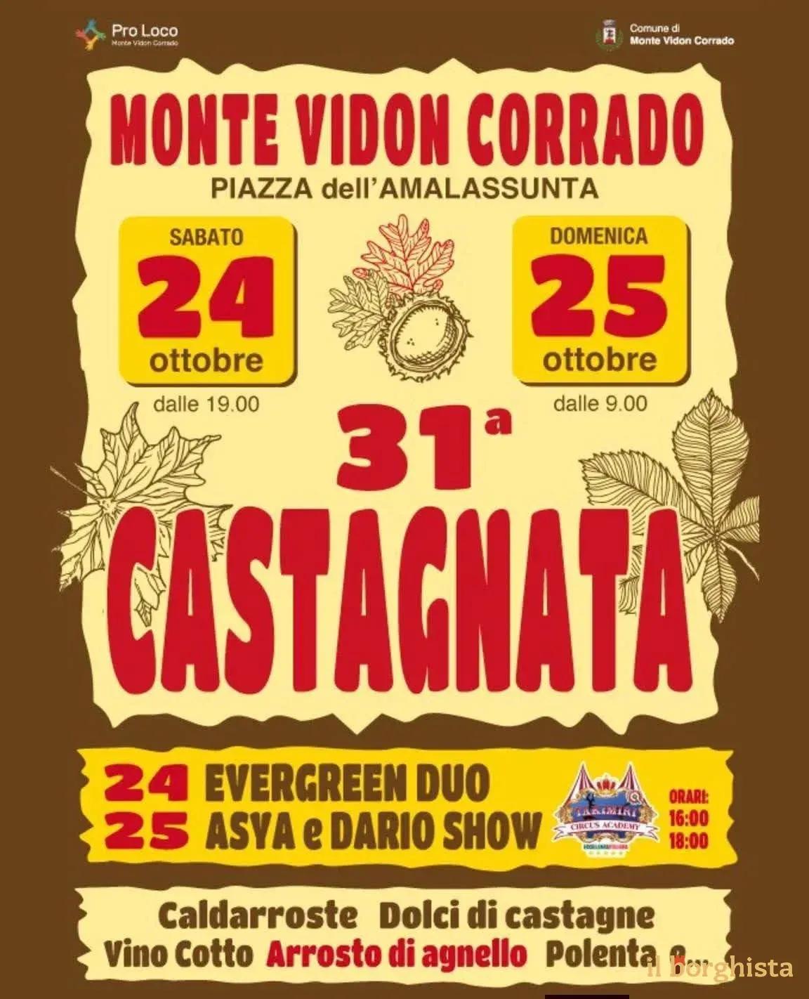 Locandina 31ª Castagnata 2026 a Monte Vidon Corrado (Fermo)
