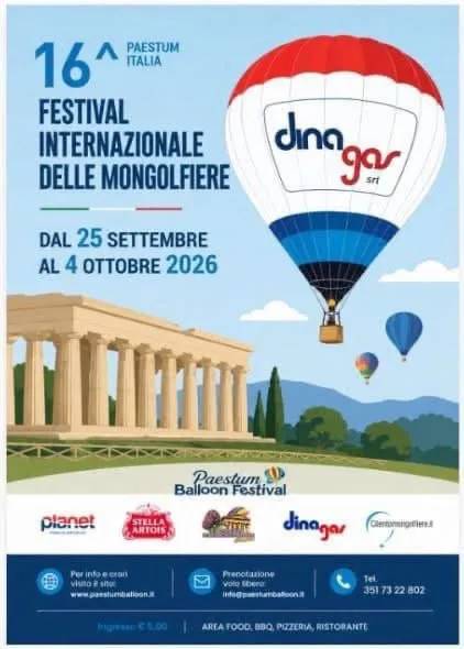 Locandina 16° Festival Internazionale delle Mongolfiere 2026 a Capaccio Paestum (Salerno)