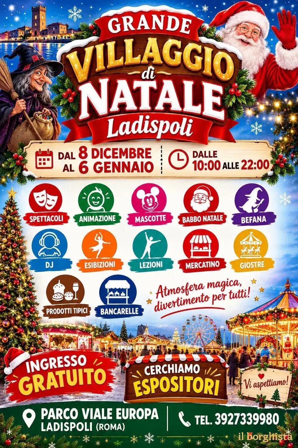 Locandina Grande Villaggio di Natale Ladispoli 2026/2027 a Ladispoli (Roma)