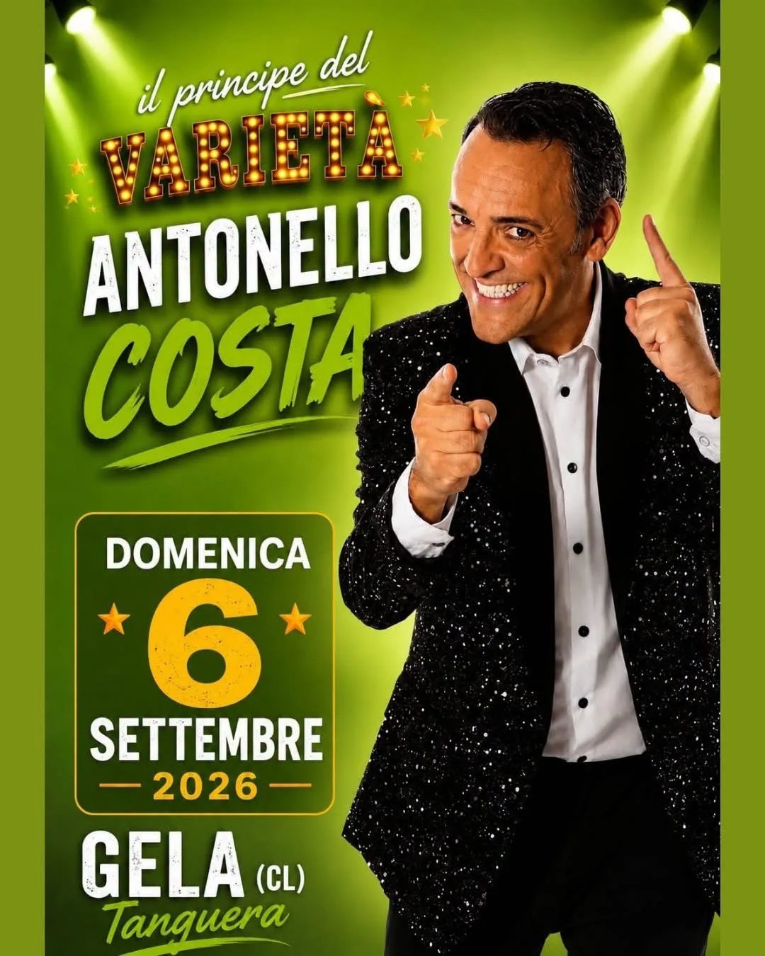 Locandina Il principe del Varietà Antonello Costa 2026 a Gela (Caltanissetta)