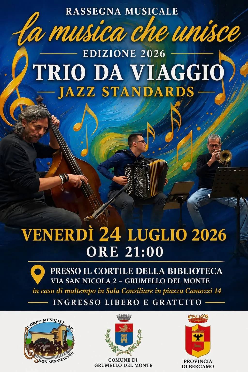 Locandina Rassegna Musicale La Musica che Unisce 2026: Trio da Viaggio a Grumello del Monte (Bergamo)