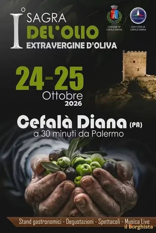Locandina Sagra dell'Olio Extravergine d'Oliva 2026 a Cefalà Diana (Palermo)