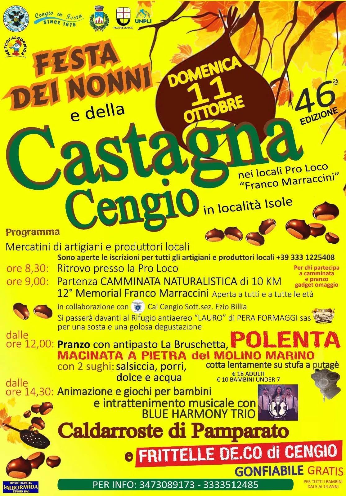 Locandina 46ª Festa dei Nonni e della Castagna 2026 a Cengio (Savona)