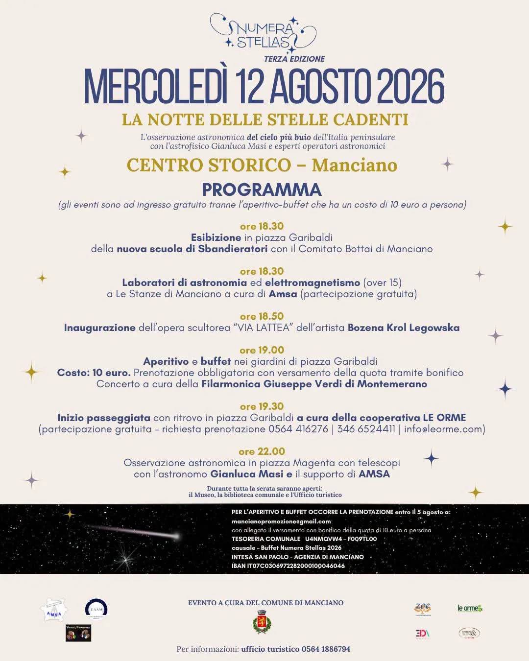 Locandina 3ª Numera Stellas 2026 - La notte delle stelle cadenti a Manciano (Grosseto)