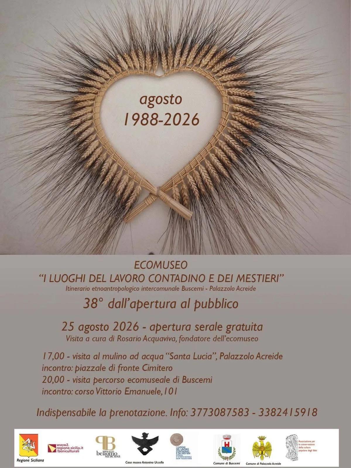 Locandina Ecomuseo I Luoghi del Lavoro Contadino e dei Mestieri 2026 a Buscemi (Siracusa)