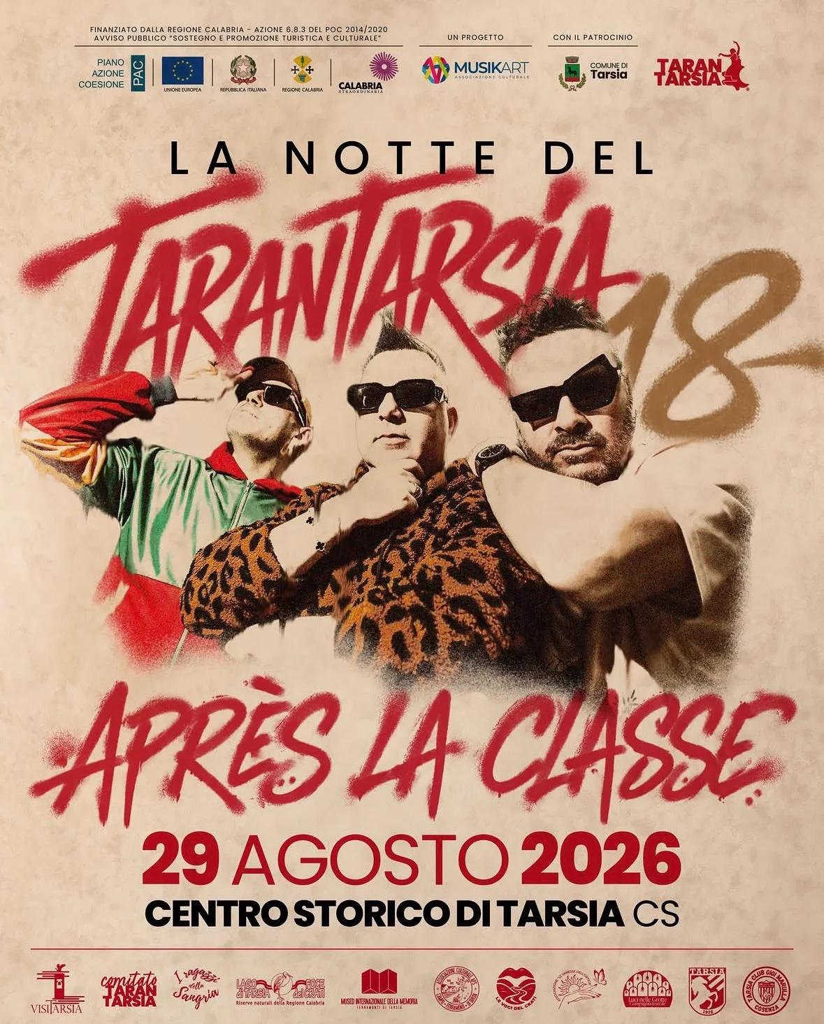 Locandina La Notte del Tarantarsia 2026 a Tarsia (Cosenza)