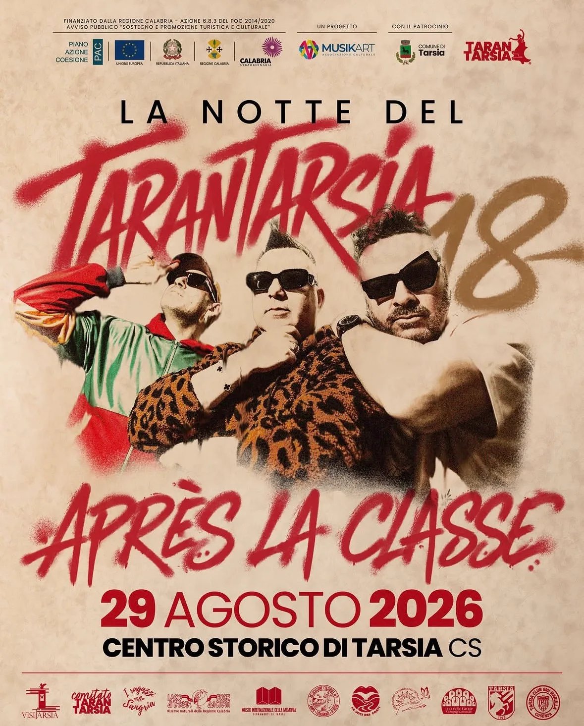 Locandina La Notte del Tarantarsia 2026 a Tarsia (Cosenza)