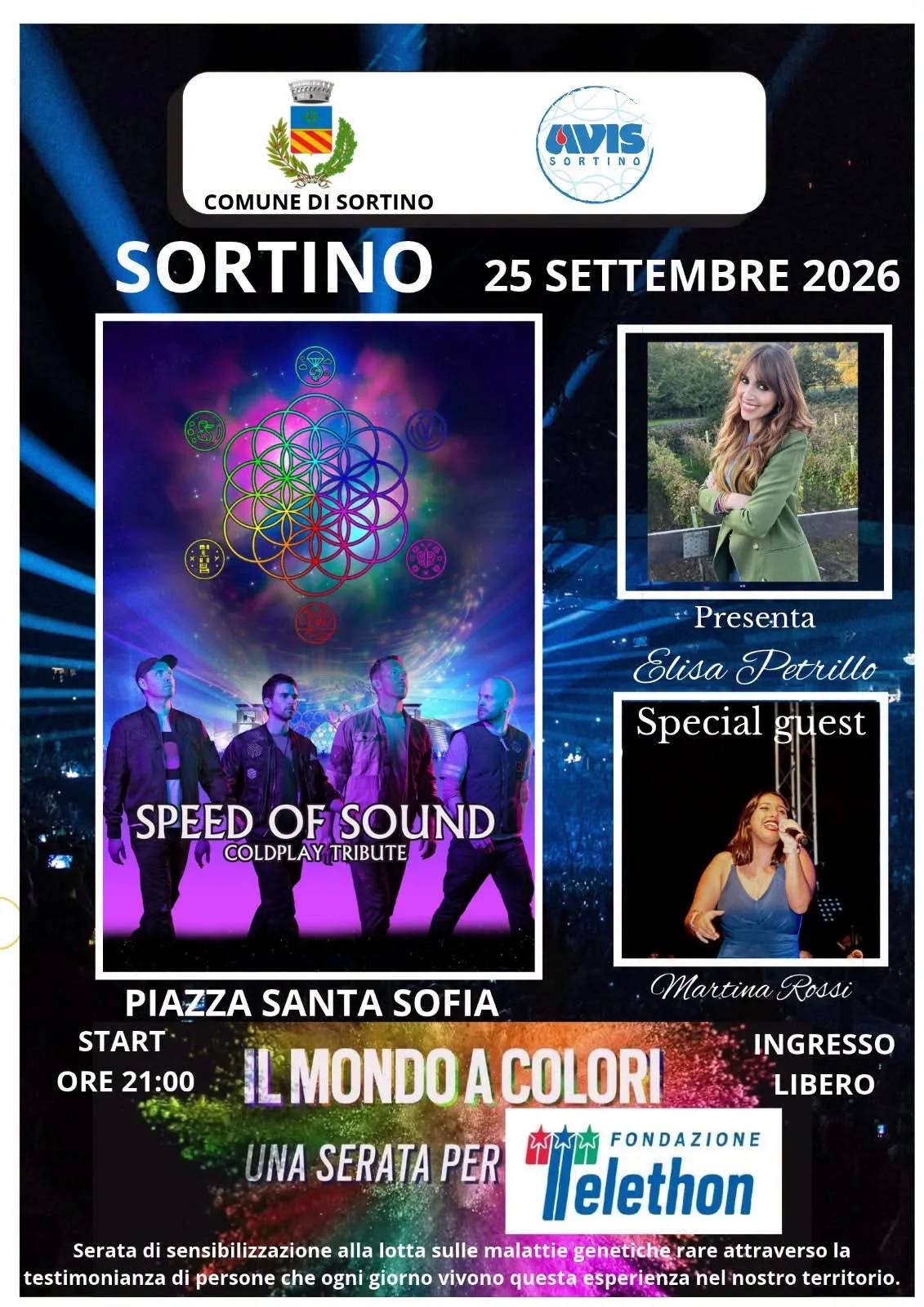 Locandina Speed of Sound Coldplay Tribute 2026 a Sortino (Siracusa)