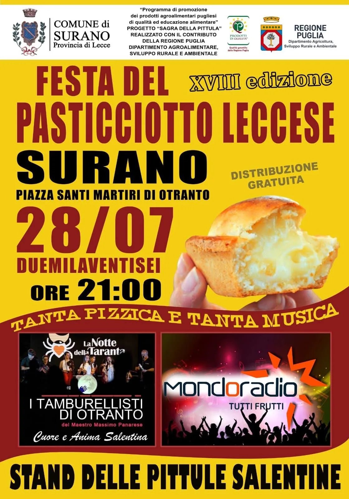 Locandina Festa del Pasticciotto Leccese — 18ª Edizione 2026 a Surano (Lecce)