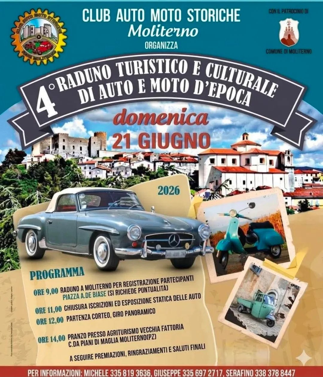 Locandina Raduno Turistico e Culturale di Auto e Moto d'Epoca 2026 a Moliterno (Potenza)