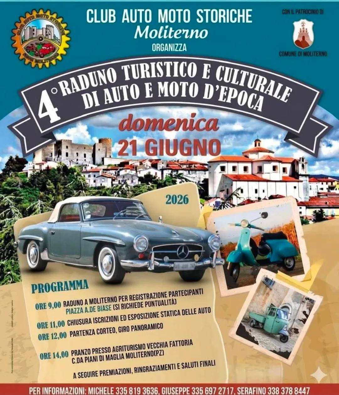 Locandina Raduno Turistico e Culturale di Auto e Moto d'Epoca 2026 a Moliterno (Potenza)