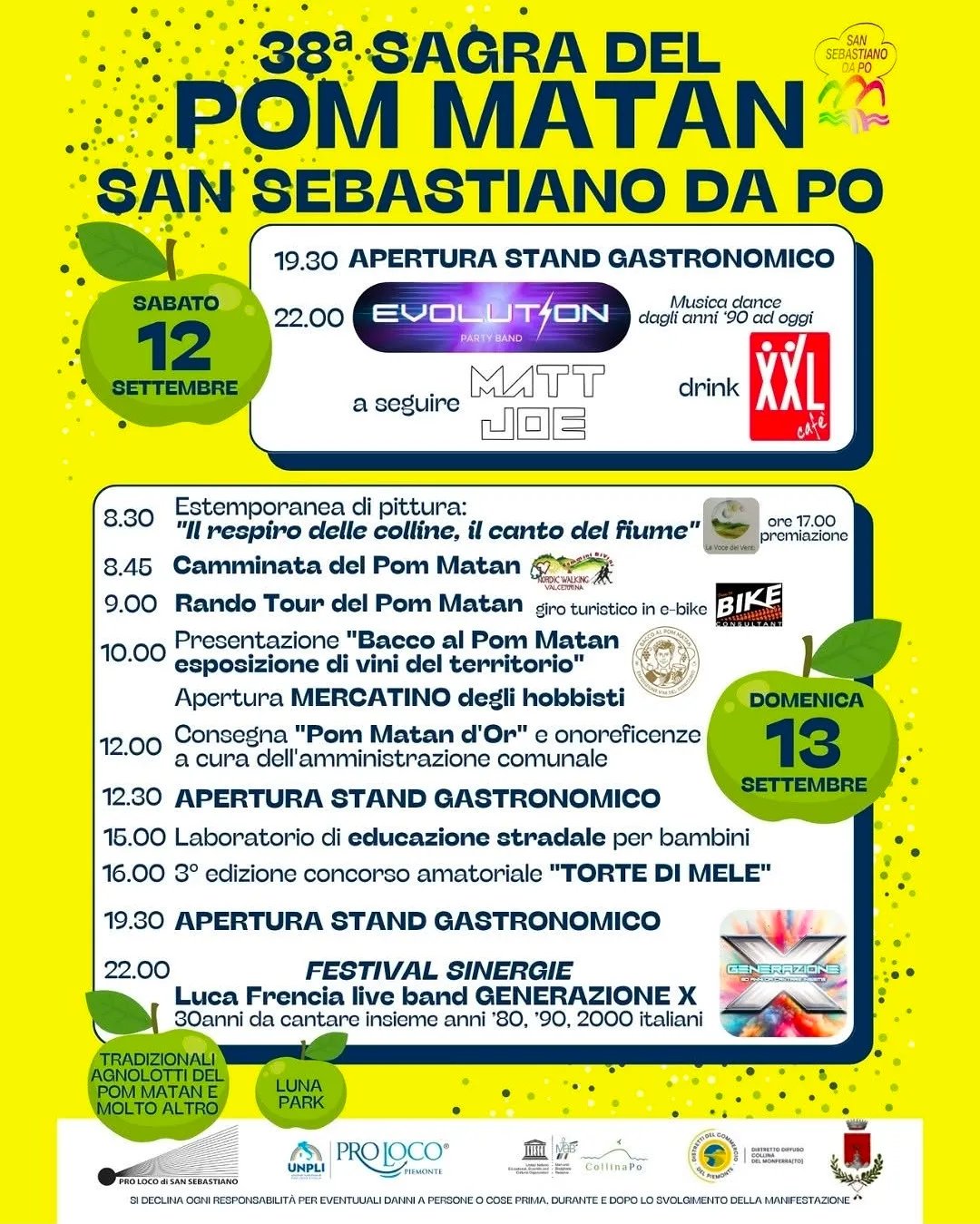 Locandina 38ª Sagra del Pom Matan e Apertura stand 2026 a San Sebastiano da Po (Torino)