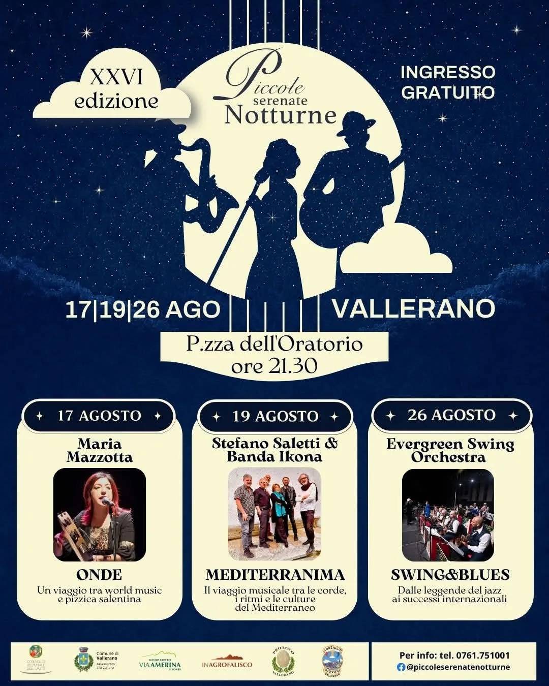 Locandina XXVI edizione Piccole Serenate Notturne 2026 a Vallerano (Viterbo)
