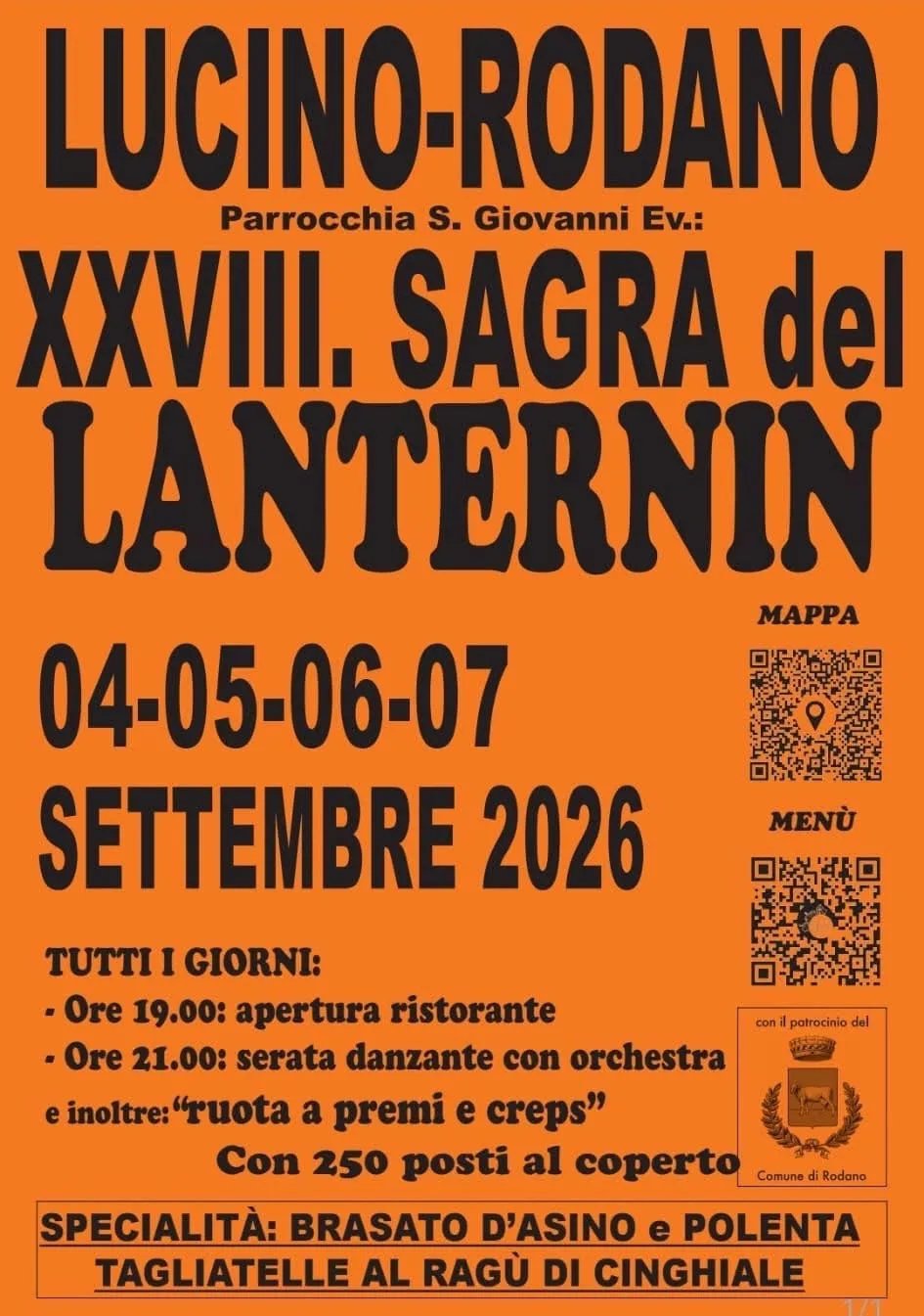 Locandina 28ª Sagra del Lanternin 2026 a Rodano (Milano)