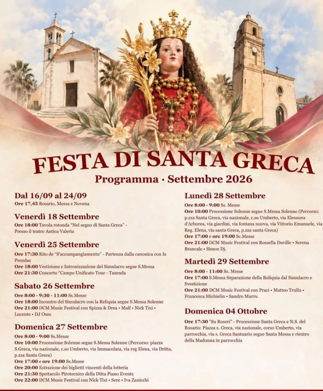 Locandina Festa di Santa Greca 2026 a Decimomannu (Cagliari)