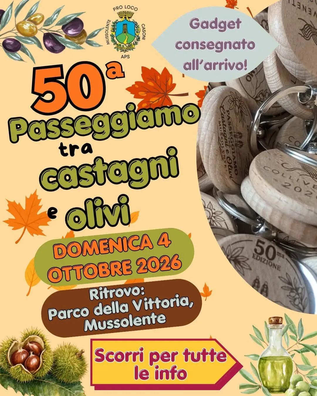 Locandina 50ª Passeggiamo tra castagni e olivi 2026 a Mussolente (Vicenza)