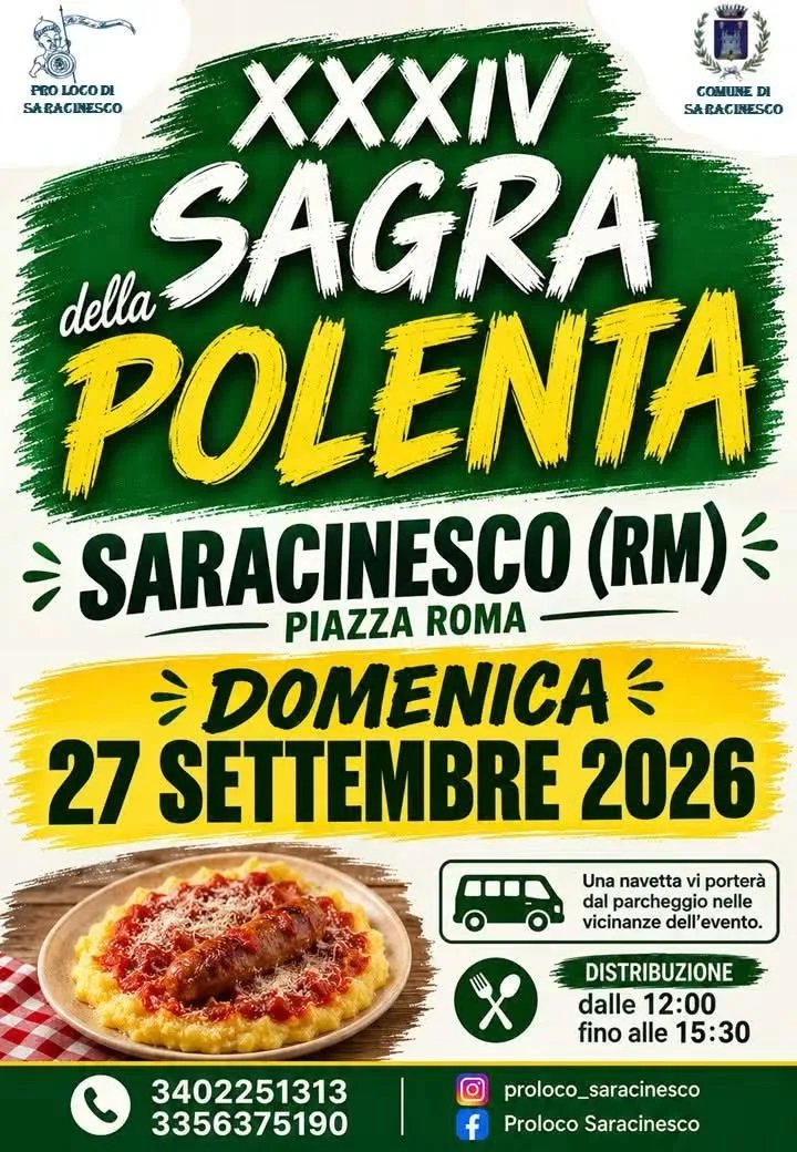 Locandina XXXIV Sagra della Polenta 2026 a Saracinesco (Roma)