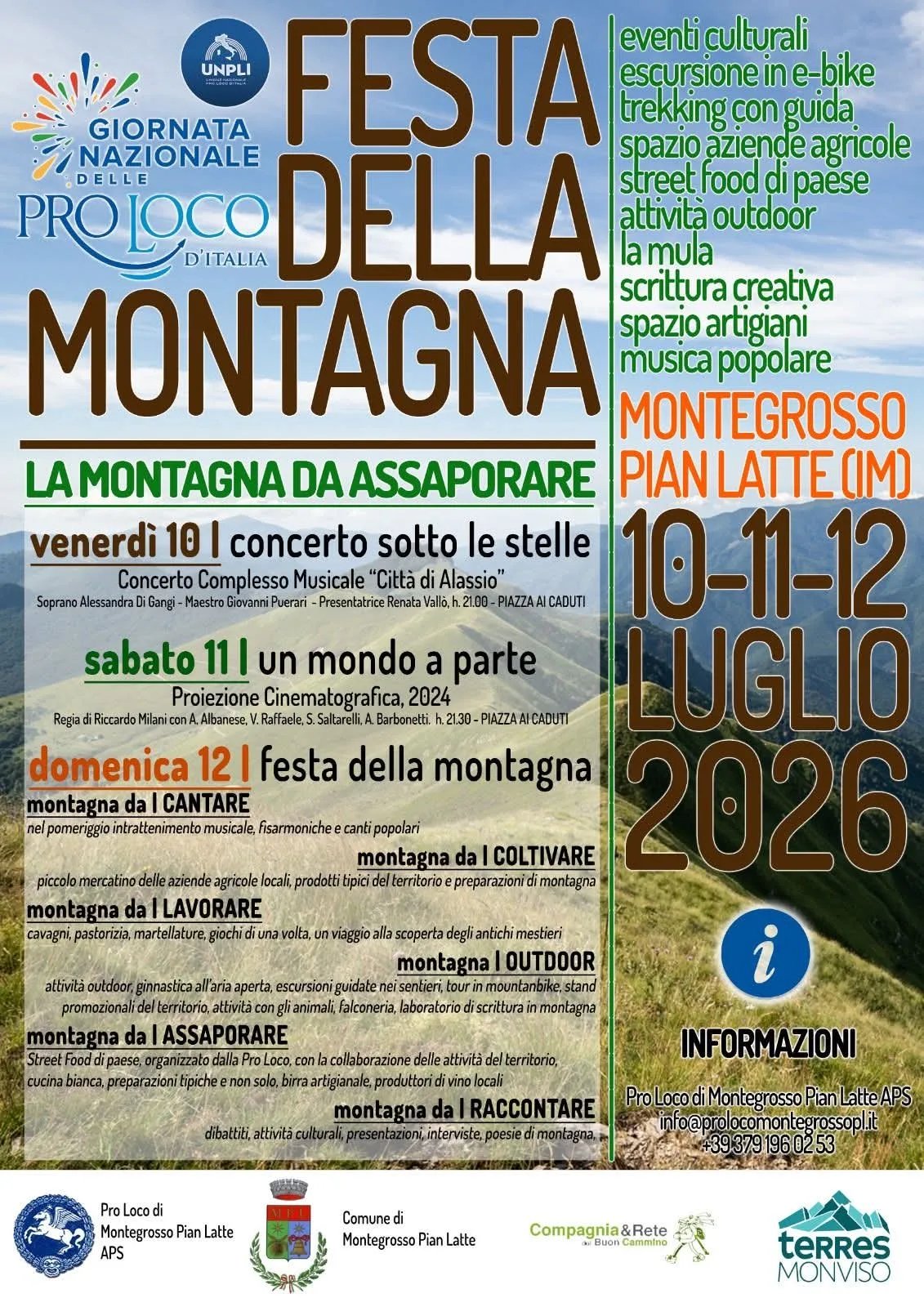 Locandina Festa della Montagna 2026 a Montegrosso Pian Latte (Imperia)