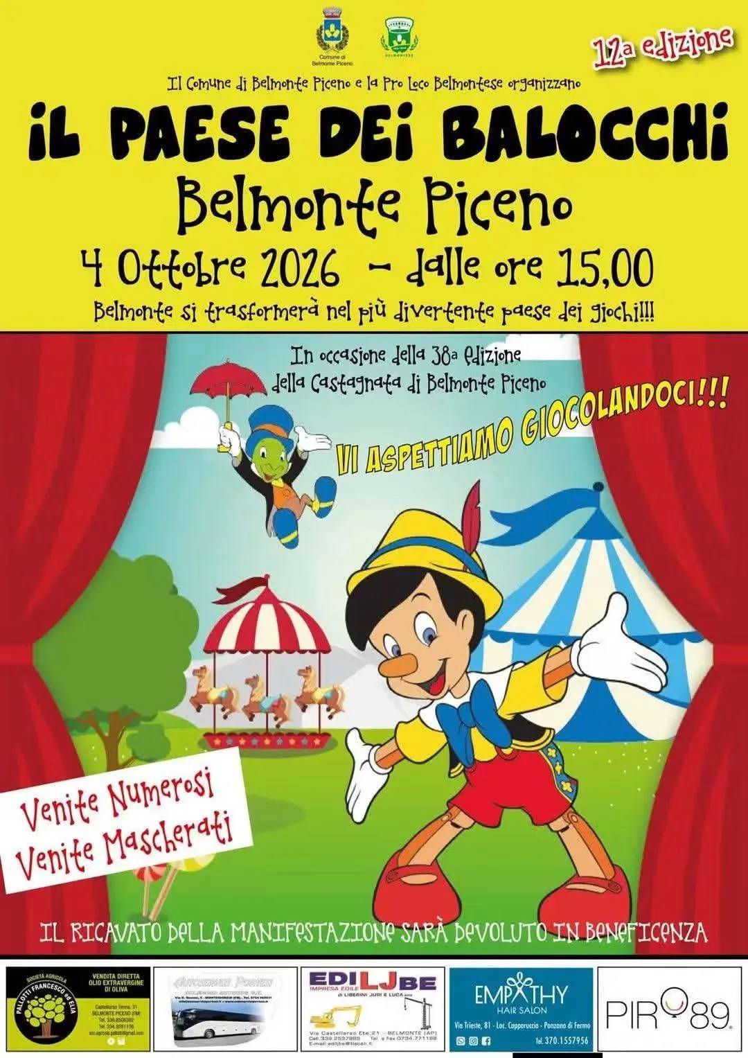 Locandina 12ª Il Paese dei Balocchi 2026 a Belmonte Piceno (Ascoli Piceno)