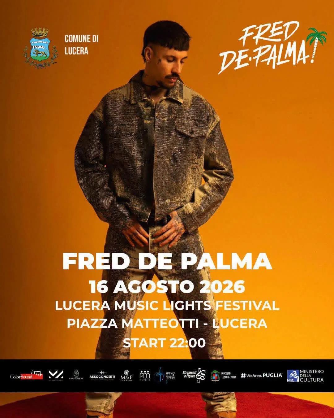 Locandina Fred De Palma 2026 a Lucera (Foggia)