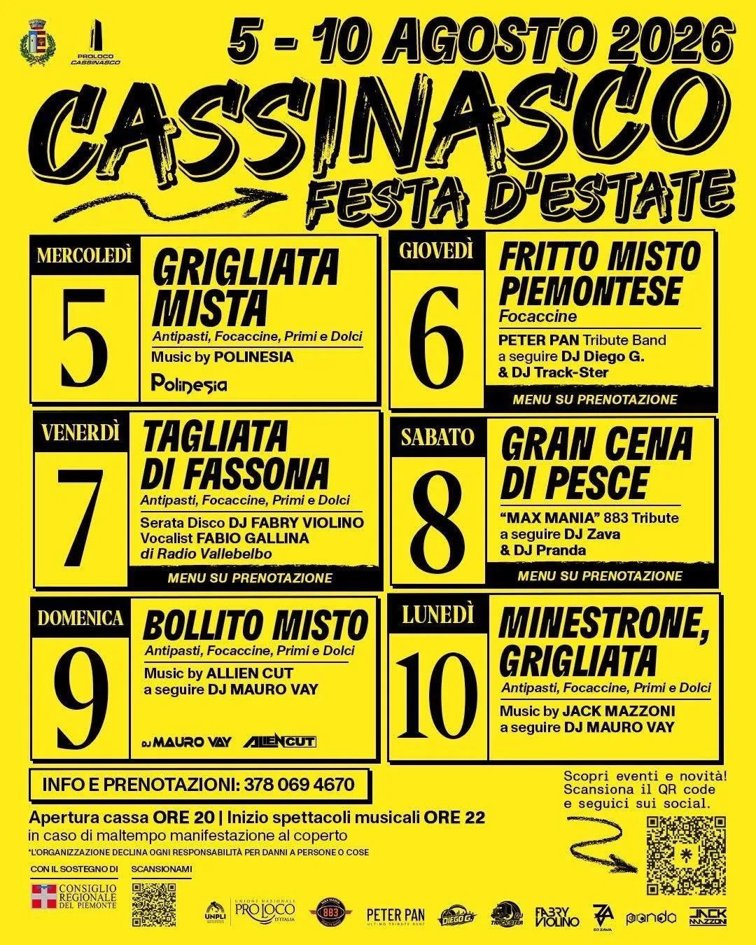 Locandina Festa d'Estate Cassinasco 2026 dal 5 al 10 agosto a Cassinasco (Asti)