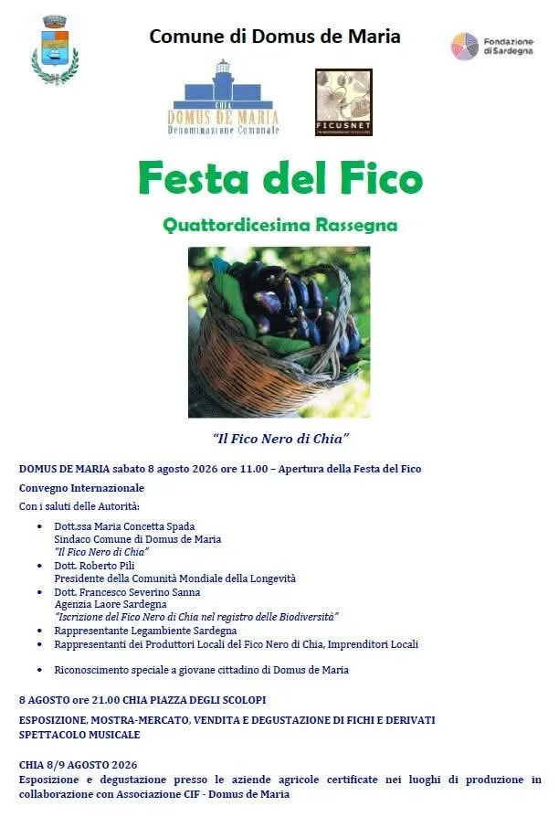 Locandina 14ª Festa del Fico 2026 — Degustazioni nelle aziende a Domus de Maria (Cagliari)
