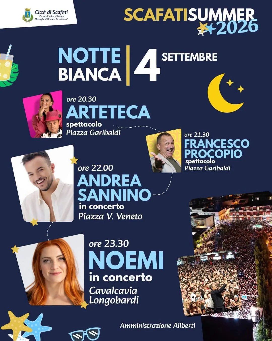 Locandina ScafatiSummer 2026 Notte Bianca 4 Settembre a Scafati (Salerno)