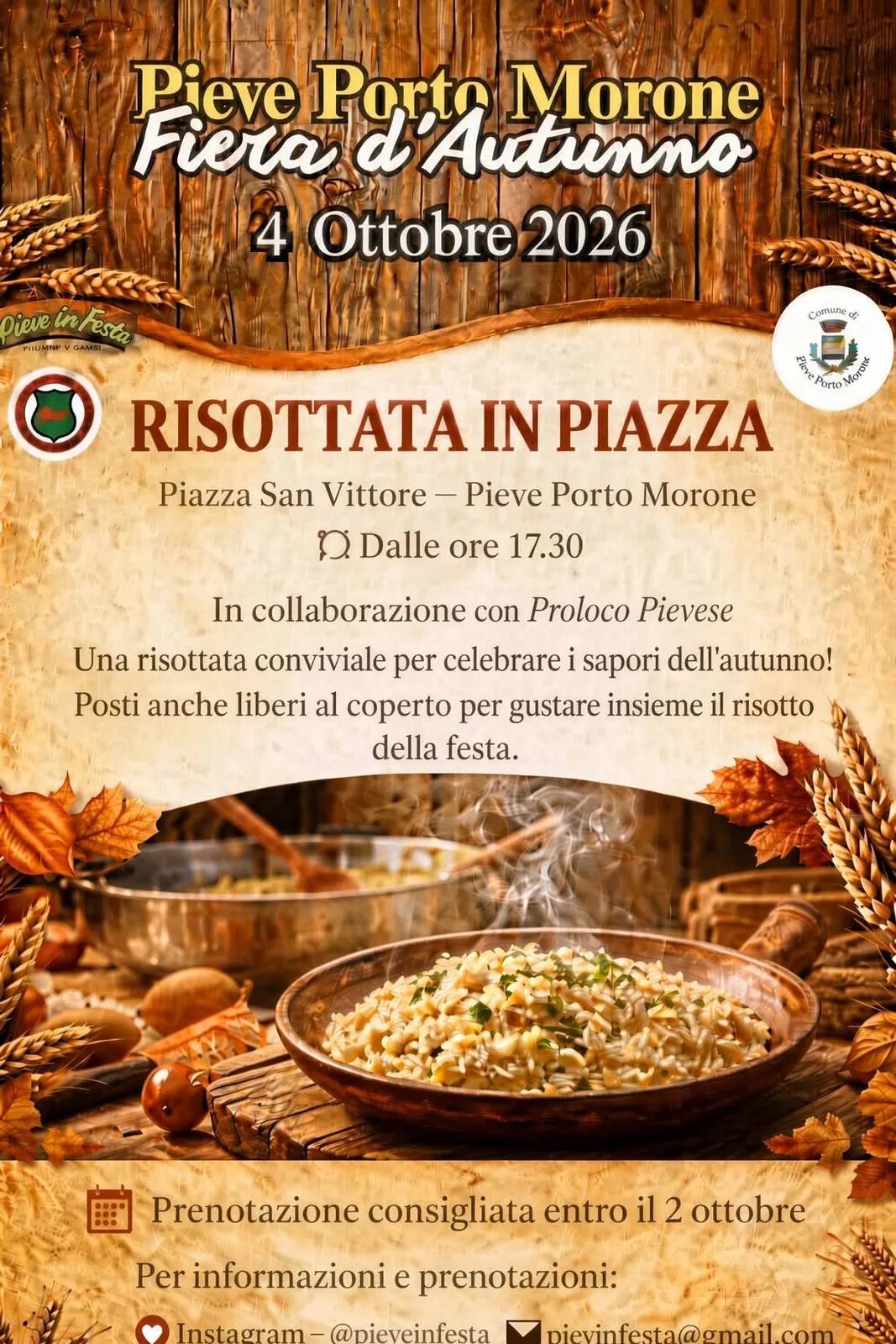 Locandina Fiera d'Autunno e Risottata in Piazza 2026 a Pieve Porto Morone (Pavia)