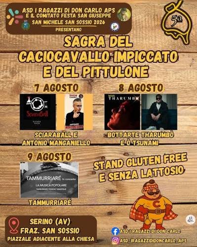 Locandina Sagra del caciocavallo impiccato e del Pittulone a Serino (Avellino)
