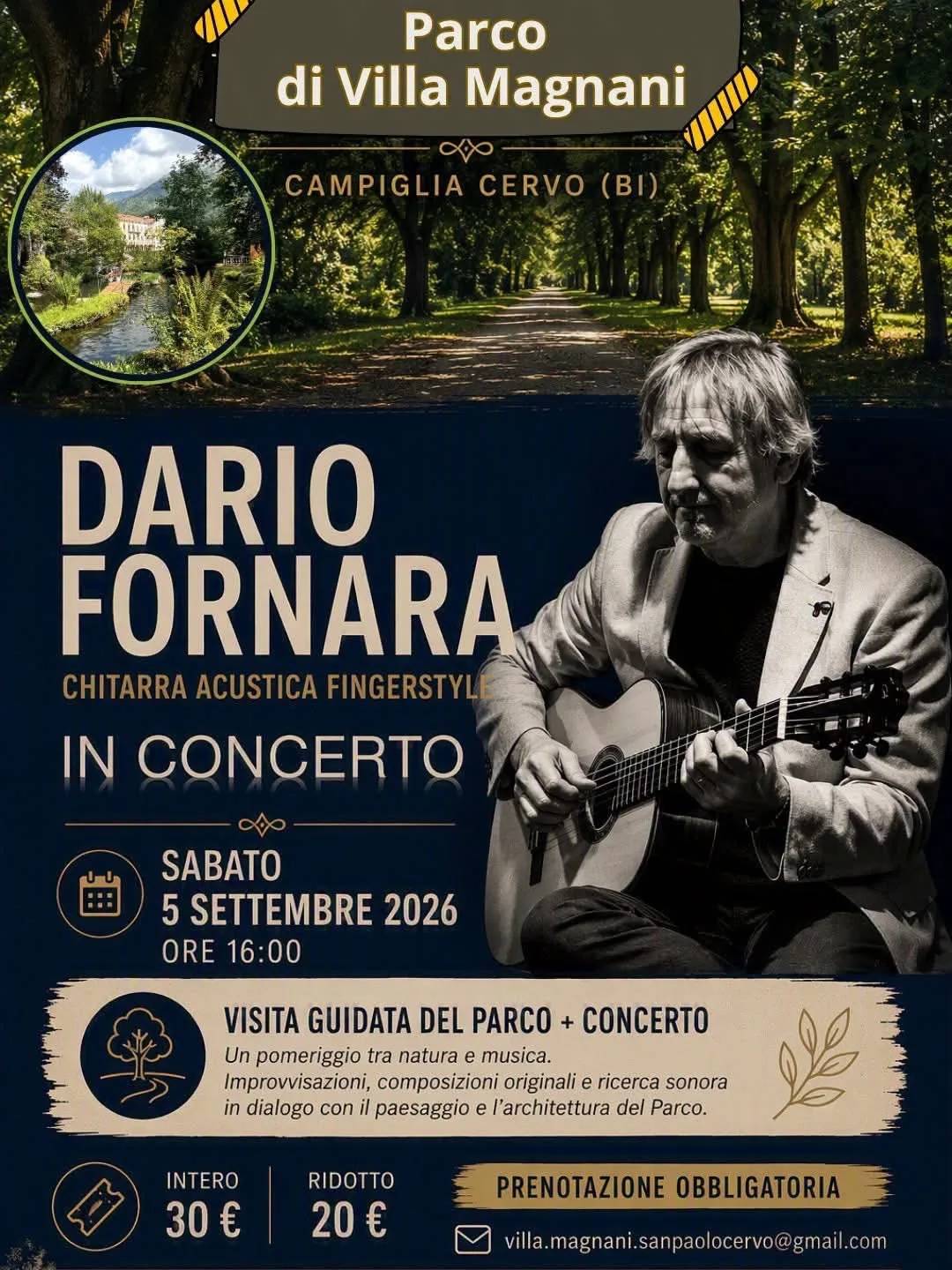 Locandina Concerto di Dario Fornara 2026 a Campiglia Cervo a Campiglia Cervo (Biella)