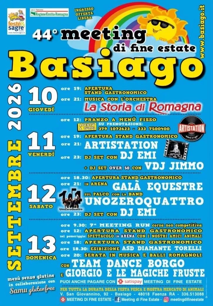 Locandina 44° Meeting di Fine Estate Basiago 2026 a Faenza (RA)