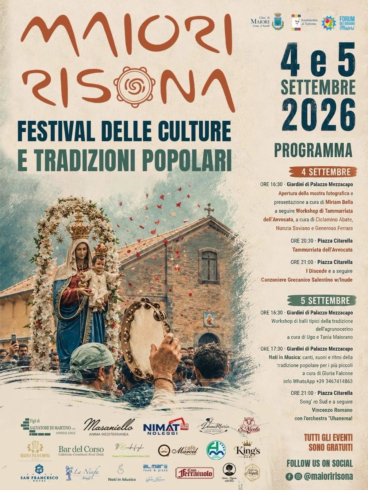 Locandina Maiori Risona Festival delle Culture e Tradizioni Popolari 2026 a Maiori (Salerno)