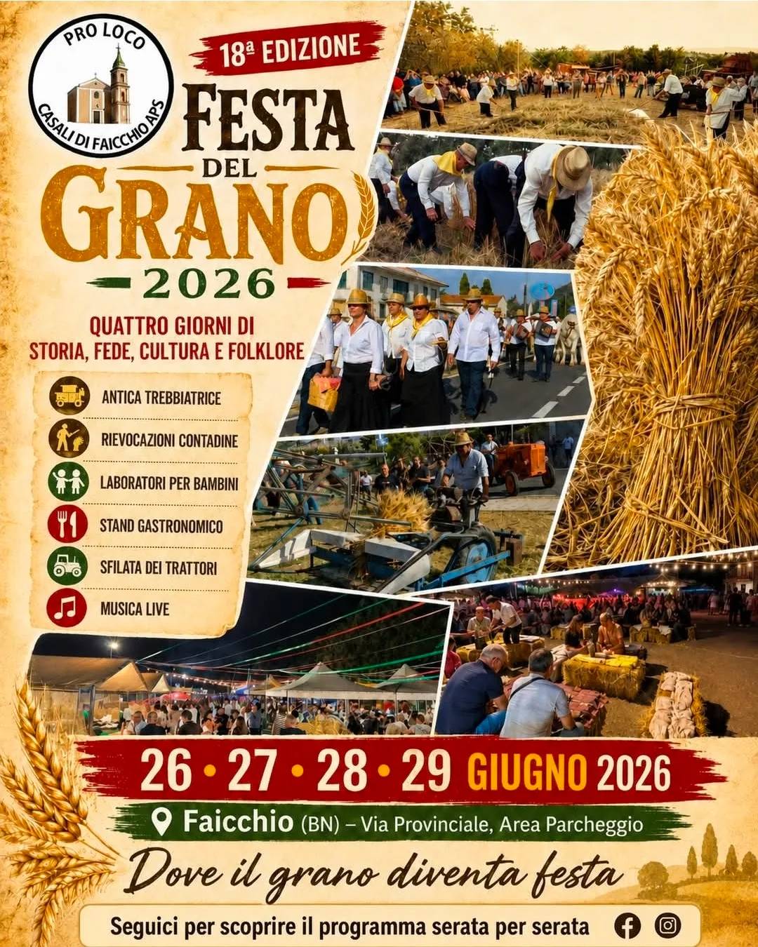 Locandina Festa del Grano 2026 a Faicchio (Benevento)