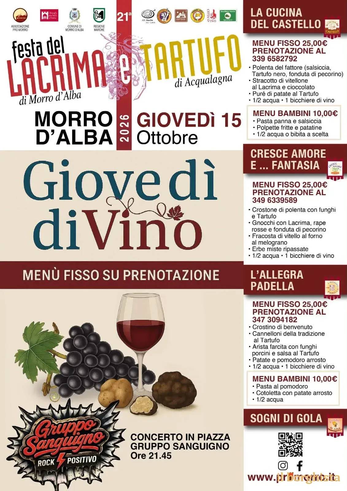 Locandina 21ª Festa del Lacrima e Tartufo di Morro d'Alba 2026 a Morro d'Alba (Ancona)