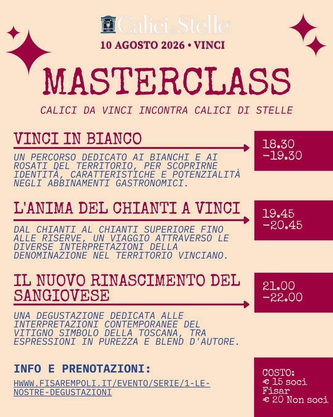 Locandina Calici Stelle Masterclass 2026 a Vinci a Vinci (Firenze)