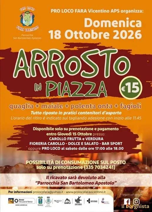 Locandina Arrosto in Piazza 2026 a Fara Vicentino (Vicenza)