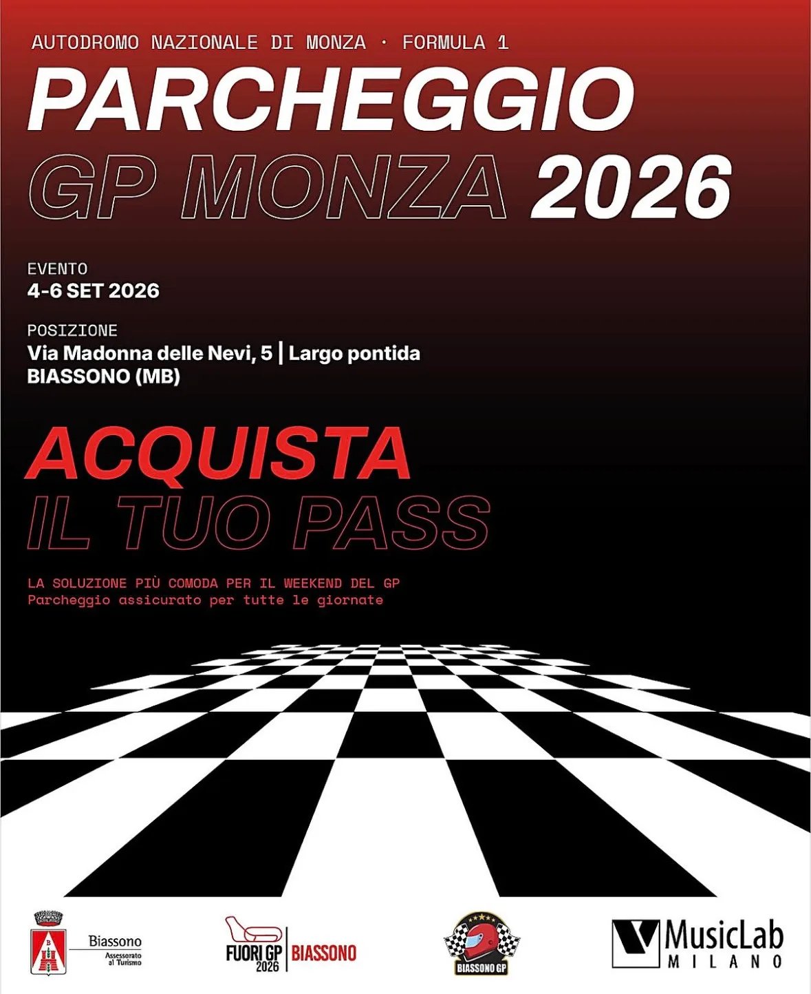 Locandina Parcheggio GP Monza 2026 a Biassono (Monza e della brianza)