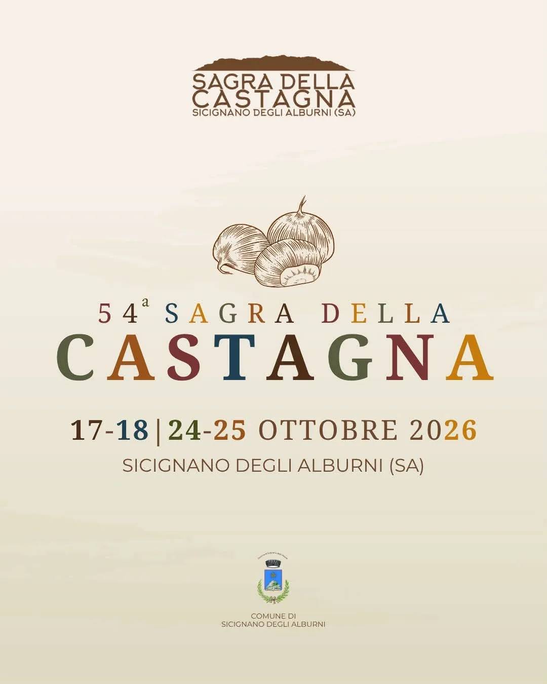 Locandina 54ª Sagra della Castagna 2026 a Sicignano degli Alburni (Salerno)