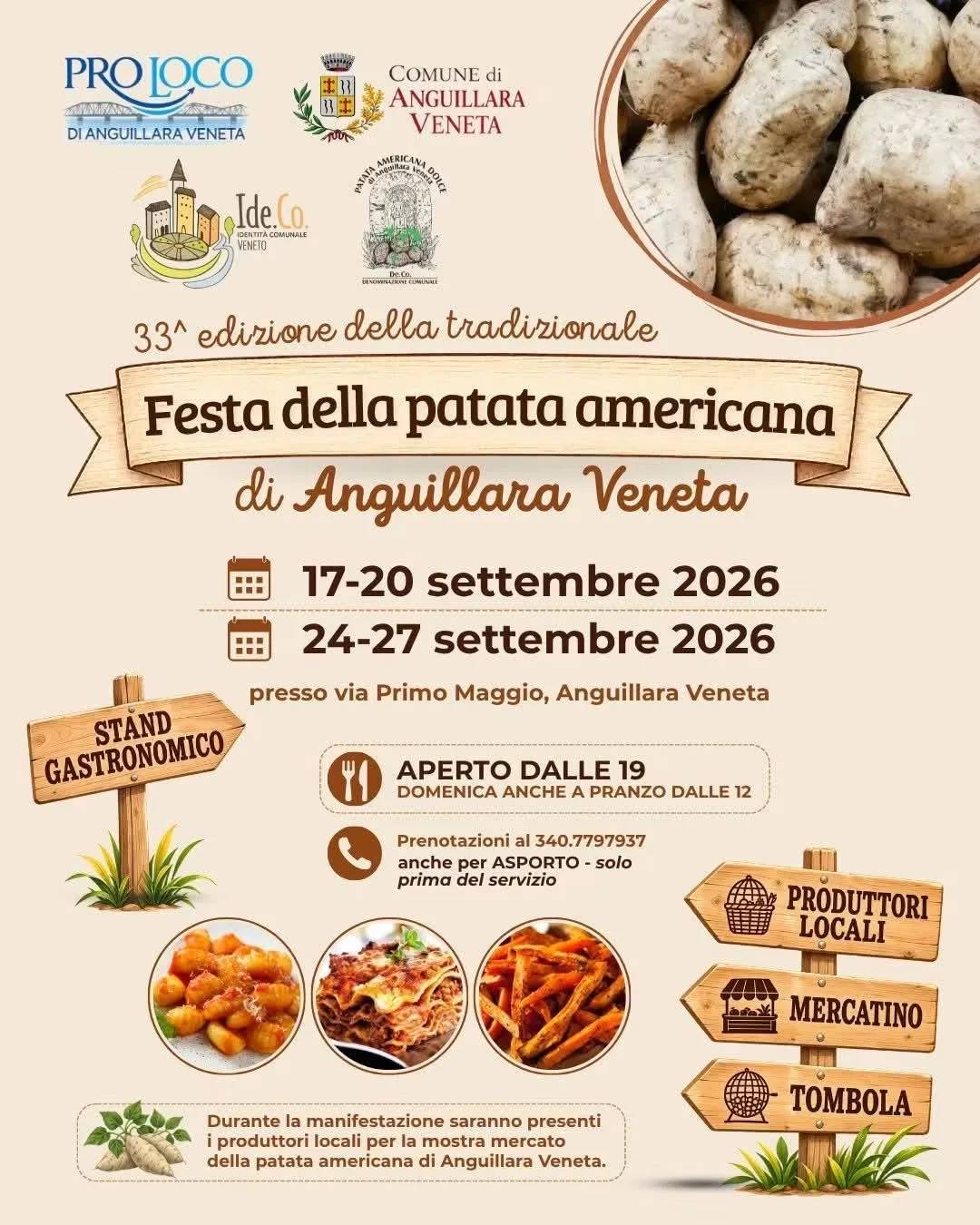 Locandina 33ª Festa della patata americana 2026 a Anguillara Veneta (Padova)