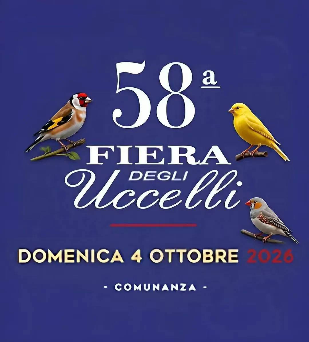Locandina 58ª Fiera degli Uccelli 2026 a Comunanza (Ascoli Piceno)