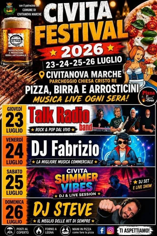 Locandina Civita Festival 2026 — Musica e Street Food a Civitanova Marche (Macerata)